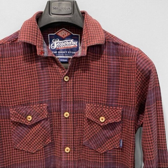 Superdry Red Plaid Button Down Shirt Size Medium - Picture 5 of 11